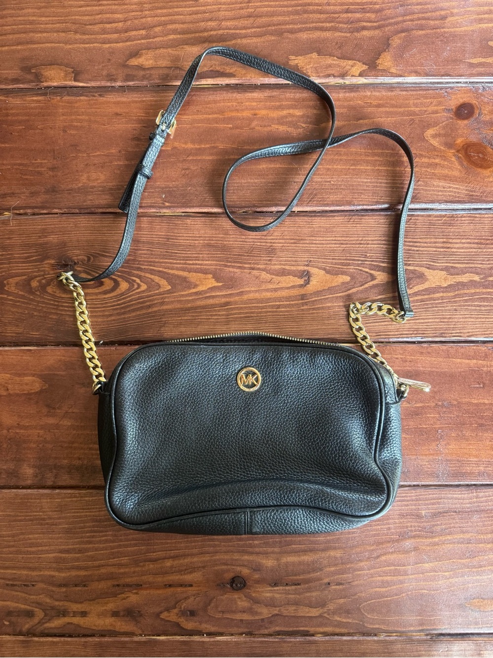 Michael Kors Black Pebbled Leather Crossbody Camera Bag